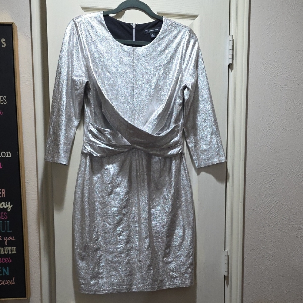 INC International Concepts Shimmering Silver Long Sleeve Dress